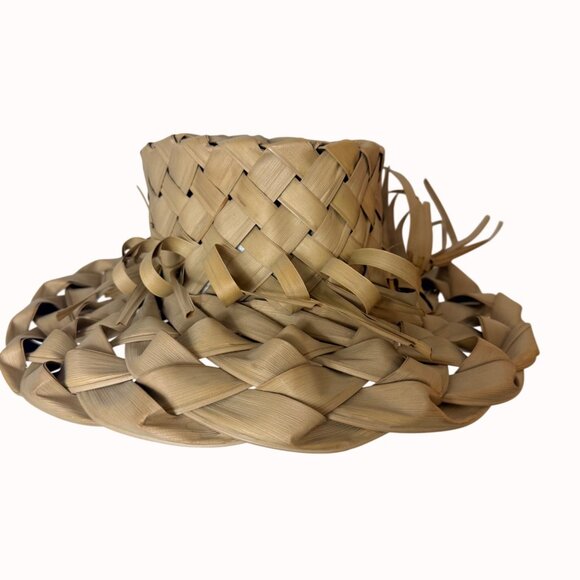 Handwoven Straw Sun Hat Palm Leaf Beach Coastal Market Wide Brim Natural Summer main image 8